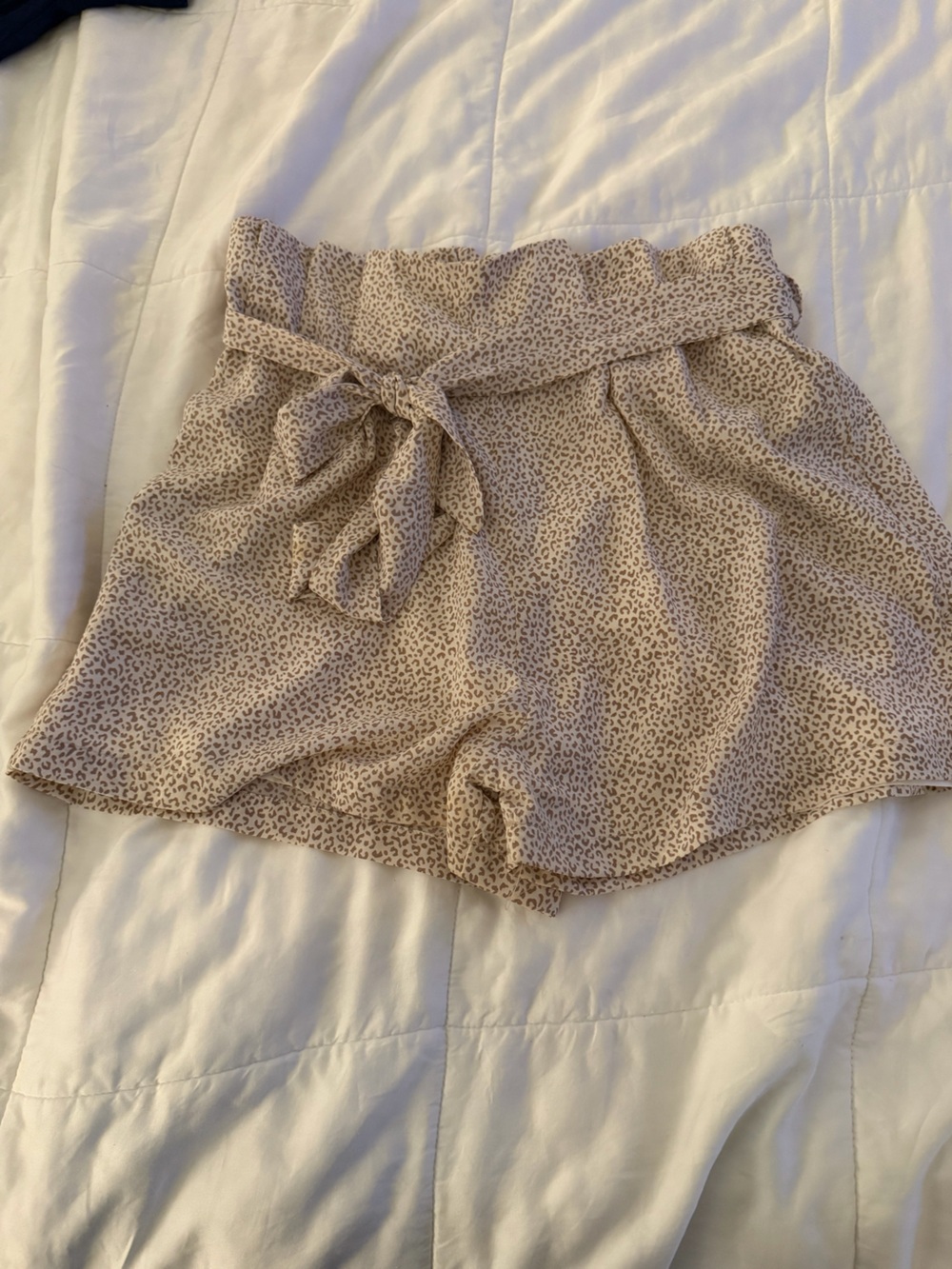 Le Lis Beige Micro Leopard High-Waist Tie Shorts
